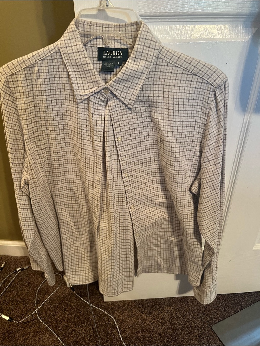 Ralph Lauren Beige and Gray Plaid Button-Down Shirt